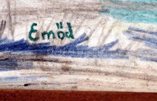 Emőd jelzéssel: Tengerpart, vegyes technika, papír, üvegezett fa keretben, 23×31,5 cm