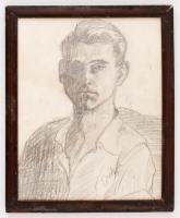 Olvashatatlan jelzéssel: Férfi portréja, ceruza, papír, üvegezett fa keretben, 30×24 cm