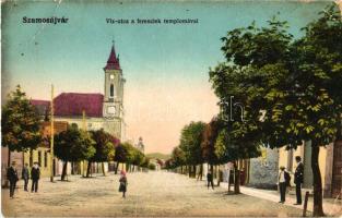 Szamosújvár, Víz utca, ferenciek temploma; Todorai Endre kiadása / street with church (fa)