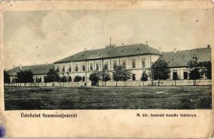 Szamosújvár, Magyar királyi honvéd huszár laktanya; Todorai Endre kiadása / hussars' barrack (wet damage)