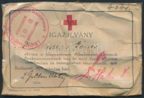 1919 Bp., A Magyarországi Alkalmazott Orvosok Szakszervezete által kiállított védelmi igazolvány