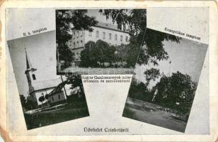 Budapest XVI. Cinkota, Magyar Gazdasszonyok leányárvaháza és nevelőintézete, evangélikus és katolikus templom (kopott sarok / worn edges)