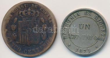 Vegyes: Chile 1871. 1c Cu-Ni + Spanyolország 1878. 5c Br T:2-,3
Mixed: Chile 1871. 1 Centavo Cu-Ni ...