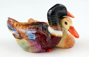 Herendi kacsapár, kézzel festett, jelzett, restaurált, h:9 cm