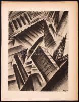 Ruzicskay György (1896-1993): Kémények és gyárak. Algrafia, papír, jelzett az algrafián, 24,5×18,5 cm