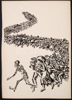 Frans Masereel (1889-1972): Sorban. Fametszet, papír, jelzett a dúcon, 34x24 cm