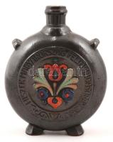 cca 1930 "Baross Kávéház Budapest" irredenta mázas kerámia kulacs, kézzel festett, jelzett, belül vízköves, hibátlan,  m:18cm