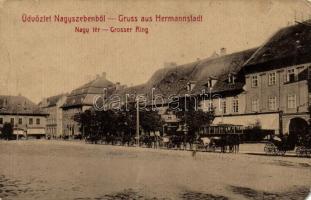 Nagyszeben, Nagy tér, villamos; kiadja Budovszky L. / square, tram (b)