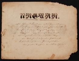 cca 1855 Kézzel rajzolt betűsablonok, újságok címei, 11 oldal, a lapok sarkai hiányoznak