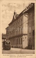 Nagyszeben, M. kir. állami főgimnázium, katona-kórház, villamos / grammar school, military hospital, tram (EK)