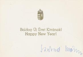 Szabad György (1924- ) történész, az Országgyűlés elnöke (1990-1994) aláírása újévi üdvözlőlapon, borítékban