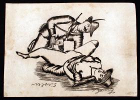 Olvashatatlan jelzéssel: Vadászat közben. szén, papír, 30×42 cm