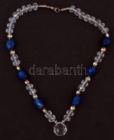 Dekoratív női nyaklánc kék achát gyöngyökkel újszerű állapotban, 54cm