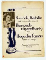 1932 Karády Katalin (1910-1990) rádió és gramofon slágere a Hamvadó cigarettavég kottája, rajta Karády képével