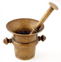 Réz mozsár törővel, d: 12 cm, m: 11 cm; mozsár h: 20 cm