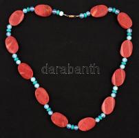 Dekoratív női nyaklánc féldrágakő gyöngyökkel újszerű állapotban, 58cm