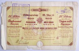 Budapest 1917. "Magyar - Cseh Iparbank Részvénytársaság" részvénye 5000K-ról, szárazpecséttel, felülbélyegzett T:III-,IV