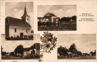 Kismánya, templom, üzlet, kiadja Demény Lajos / church, shop, floral