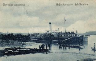 Apatin, Hajóállomás, gőzhajó; kiadja Lotterer Antal / port, steamship (EK)