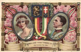 Umberto II of Italy, Marie José of Belgium, Marriage memorial card, floral s: G. Piattoli (EK)