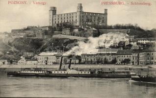 Pozsony, várhegy, gőzhajó / castle, ships