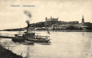Pozsony, Pressburg, Bratislava; várhegy, gőzhajó / castle, ships