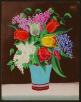 Poldi jelzéssel: Virág csendélet, vegyes technika, karton, 50×40 cm