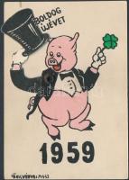1959 New Year, mechanical card (non pc)