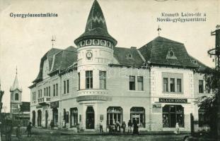 Gyergyószentmiklós, Kossuth tér, Novák gyógyszertára, Klucs Ödön és Hügel Lipót üzletei / pharmacy, shops