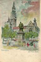Antwerpen, Anvers; La Place Verte / Green Square, hold to light litho