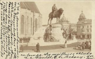 1903 Kolozsvár, Cluj; Mátyás király szobra / statue, photo