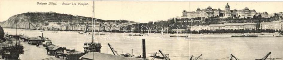 Budapest, Királyi vár, Gellérthegy, pesti rakpart, three-tile panoramacard