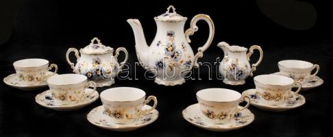 Zsolnay búzavirág mintás mokkás készlet, kézzel festett, jelzett, hibátlan, eredeti dobozában