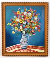 Gerencsér jelzéssel: Virág csendélet, olaj, farost, díszes fa keretben, 59,5×49,5 cm