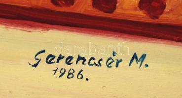 Gerencsér jelzéssel: Virág csendélet, olaj, farost, díszes fa keretben, 59,5×49,5 cm