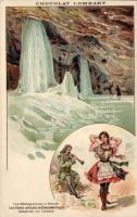 Dobsina, jégbarlang, folklór, csárdás tánc / ice cave, Hungarian folklore. Chocolat Lombart advertisement, litho