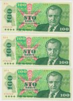 Csehszlovákia 1989. 100K (3x) sorszámkövetők T:I- Czechoslovakia 1989. 100 Korun (3x) sequential serials C:AU