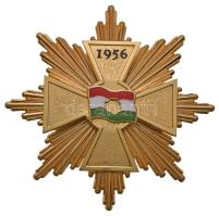 ~2000. "1956" aranyozott kereszt csillaggal, '56-os zászlóval, tűvel (69,5mm) T:1-