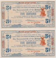 Fülöp-szigetek / Bacolod / Negros Occidental Provincial Currency Committee 1942. 5c (2x) sorszámkövetők T:I-  Philippines / Bacolod / Negros Occidental Provincial Currency Committee 1942. 5 Centavos (2x) sequential serials C:AU