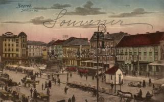 Zagreb, Jelacicev trg. / square, trams, market place
