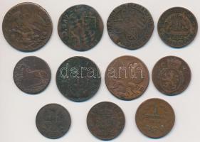Német Államok 1643-1861. 10db-os rézpénz tétel + Mexikó 1832. 1/4R Cu T:vegyes
German States 1643-18...