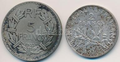 Franciaország 1916. 2Fr Ag + 1933. 5Fr Ni T:2 patina
France 1916. 2 Francs Ag + 1933. 5 Francs Ni C:...