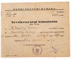 1946 Győri Ügyvédi Kamara, Tevékenységi kimutatás