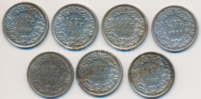 Svájc 1921-1964. 1/2Fr Ag (7x) T:2,2- Switzerland 1921-1964. 1/2 Franc Ag (7x) C:XF,VF