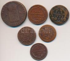 ~1760-1780. 6db vegyes rézkrajcár és rézdenár, közte 1849NB 3kr T:vegyes
