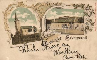 Szenc, Szempcz; Templom, üzlet. Kiadó Jungkönig József / church, shop; floral (apró felületi hia / small surface error)