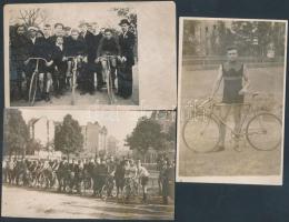 cca 1916-1925 Kerékpár versenyek, kerékpár versenyzők, 3 db fotólap, 9x14 cm
