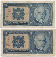 Csehszlovákia 1926. 20K (2x) T:III,III- Czechoslovakia 1926. 20 Korun (2x) C:F,VG