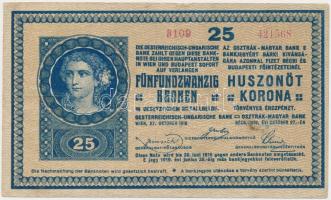 1918. 25K "3109" 3mm hullámos hátlappal, "Temes Vármegye Végvár Község 1910" felülbélyegzéssel T:III