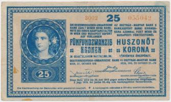 1918. 25K "3002" 3mm hullámos hátlappal, "Bács-Bodrog Vármegye Bácsföldvár Község" felülbélyegzéssel T:III